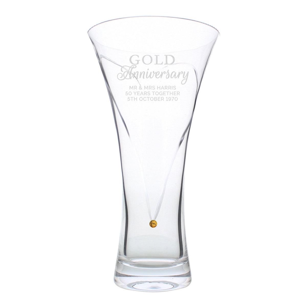 Personalised Memento Personalised Gold Anniversary Large Hand Cut Diamante Heart Vase with Swarovski Elements