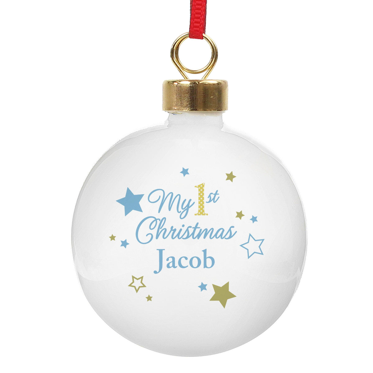 Personalised Memento Personalised Gold & Blue Stars My 1st Christmas Bauble
