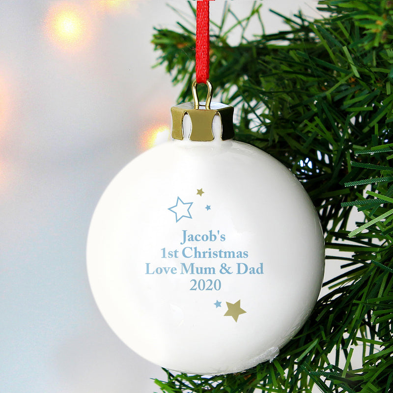 Personalised Memento Personalised Gold & Blue Stars My 1st Christmas Bauble