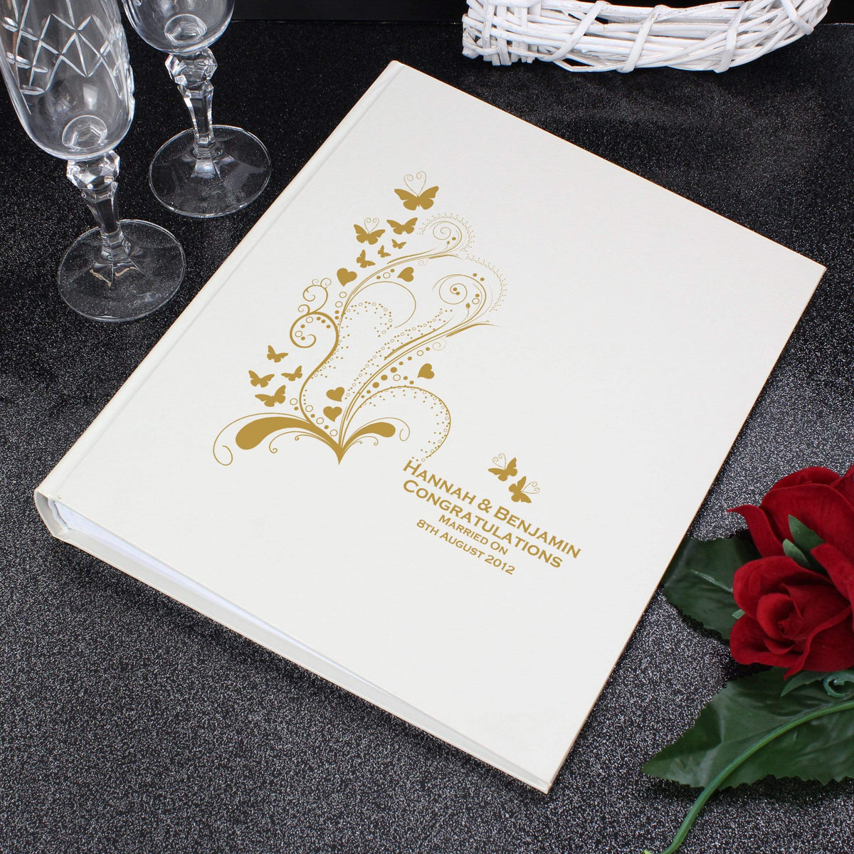 Personalised Memento Photo Frames, Albums and Guestbooks Personalised Gold Butterfly Swirl Traditional Album