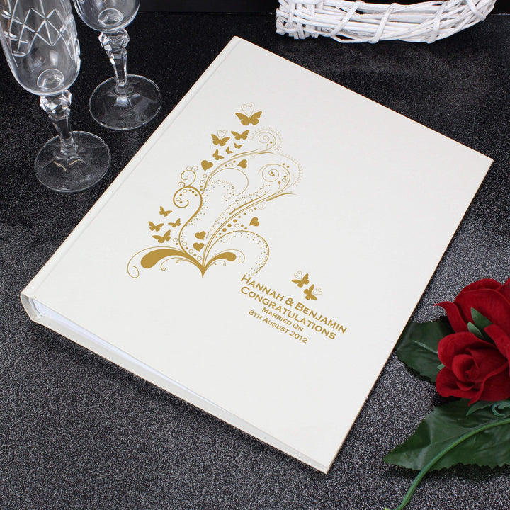 Personalised Memento Photo Frames, Albums and Guestbooks Personalised Gold Butterfly Swirl Traditional Album