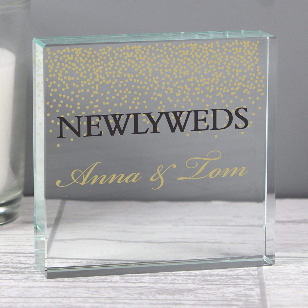Personalised Memento Ornaments Personalised Gold Confetti Large Crystal Token