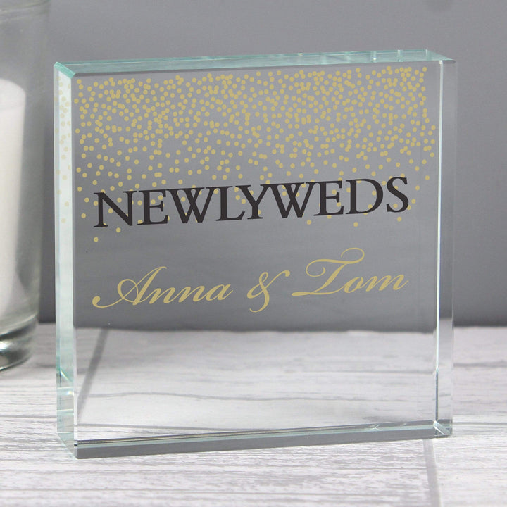Personalised Memento Ornaments Personalised Gold Confetti Large Crystal Token