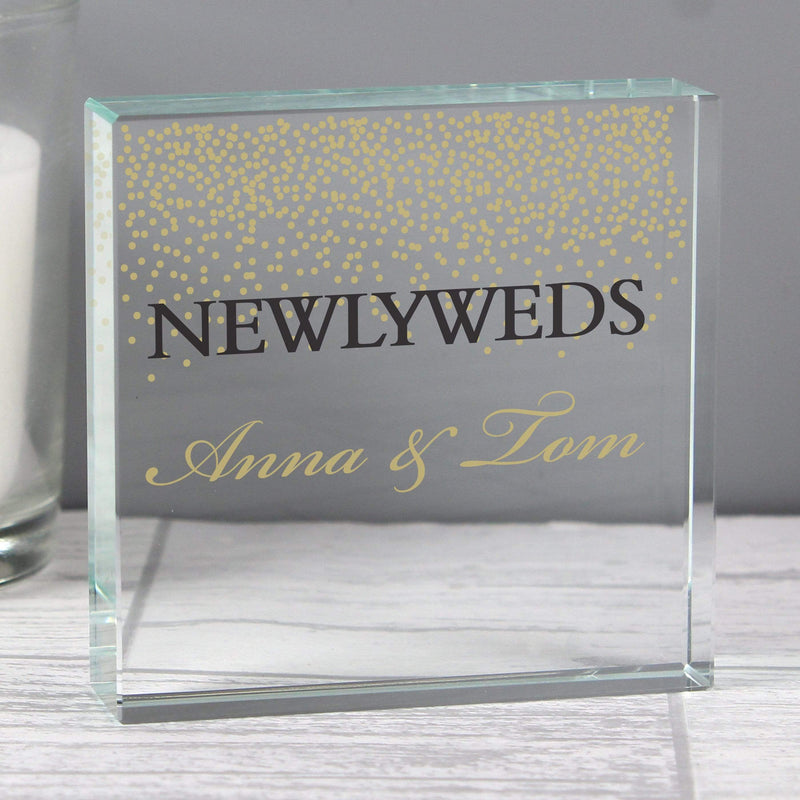 Personalised Memento Ornaments Personalised Gold Confetti Large Crystal Token