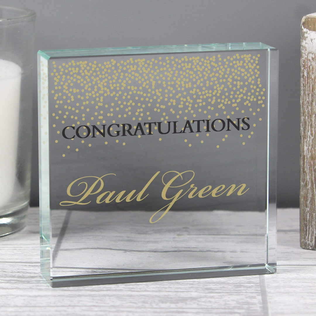 Personalised Memento Ornaments Personalised Gold Confetti Large Crystal Token
