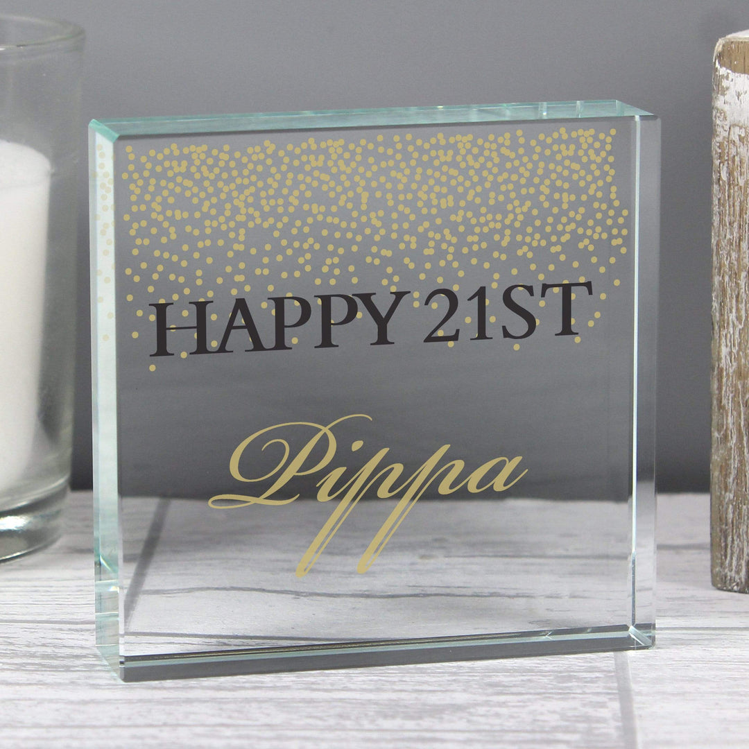 Personalised Memento Ornaments Personalised Gold Confetti Large Crystal Token