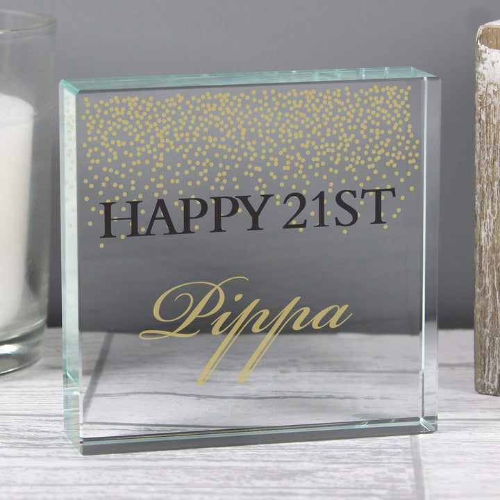 Personalised Memento Ornaments Personalised Gold Confetti Large Crystal Token