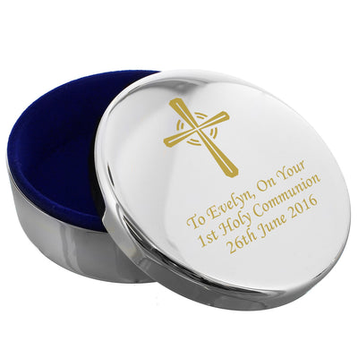 Personalised Memento Personalised Gold Cross Trinket Box - Ideal For Rosary Beads