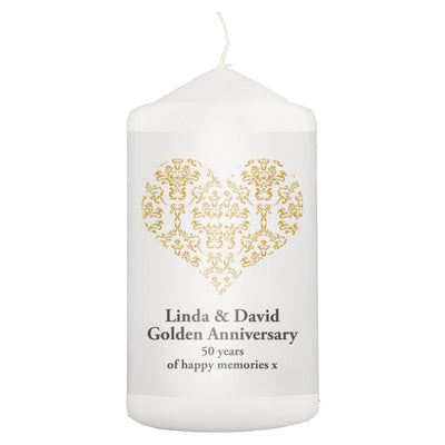 Personalised Memento Candles & Reed Diffusers Personalised Gold Damask Heart Candle
