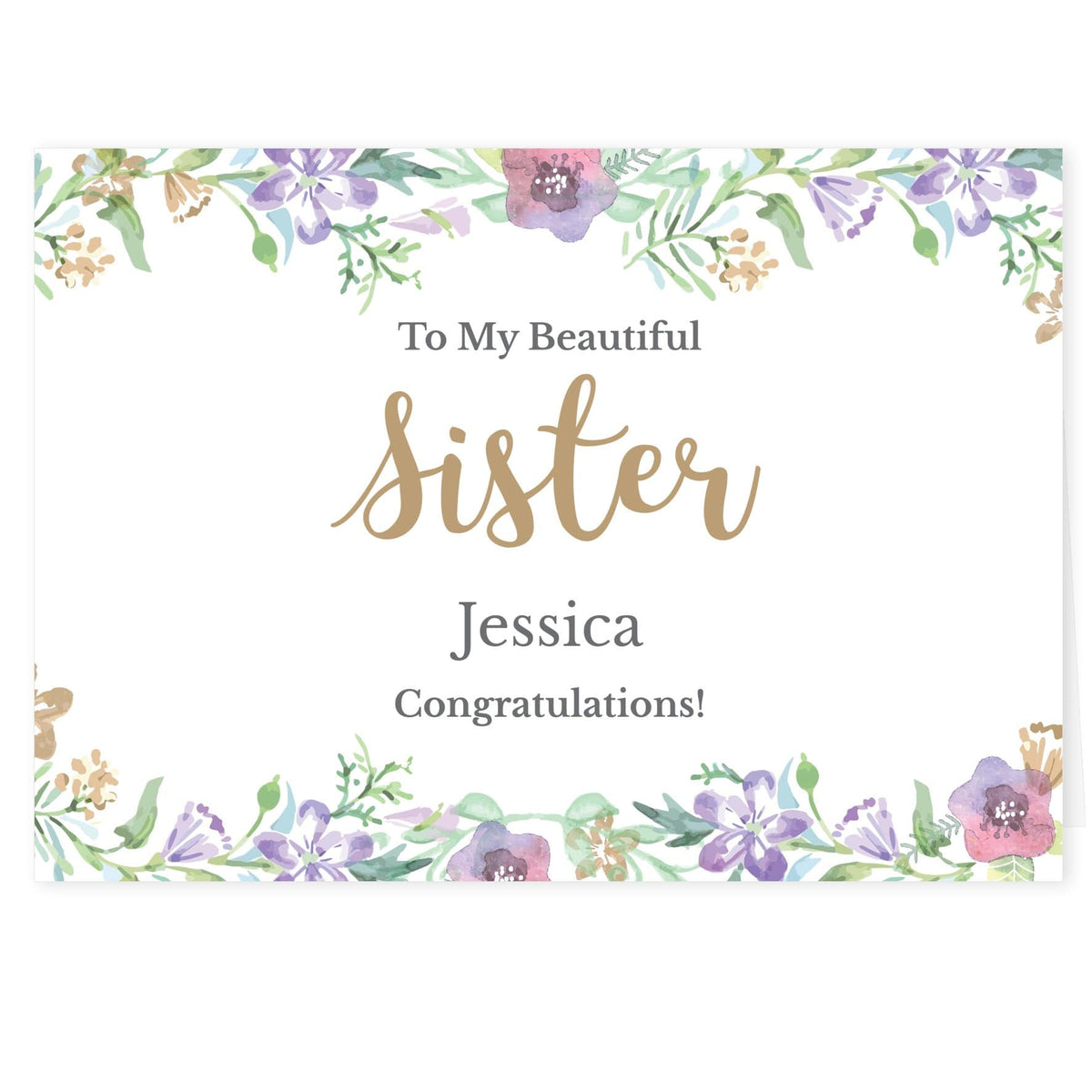 Personalised Memento Greetings Cards Personalised Gold Floral Watercolour Card
