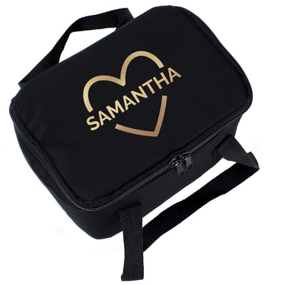 Personalised Memento Textiles Personalised Gold Heart Black Lunch Bag