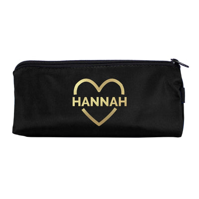 Personalised Memento Stationery & Pens Personalised Gold Heart Black Pencil Case