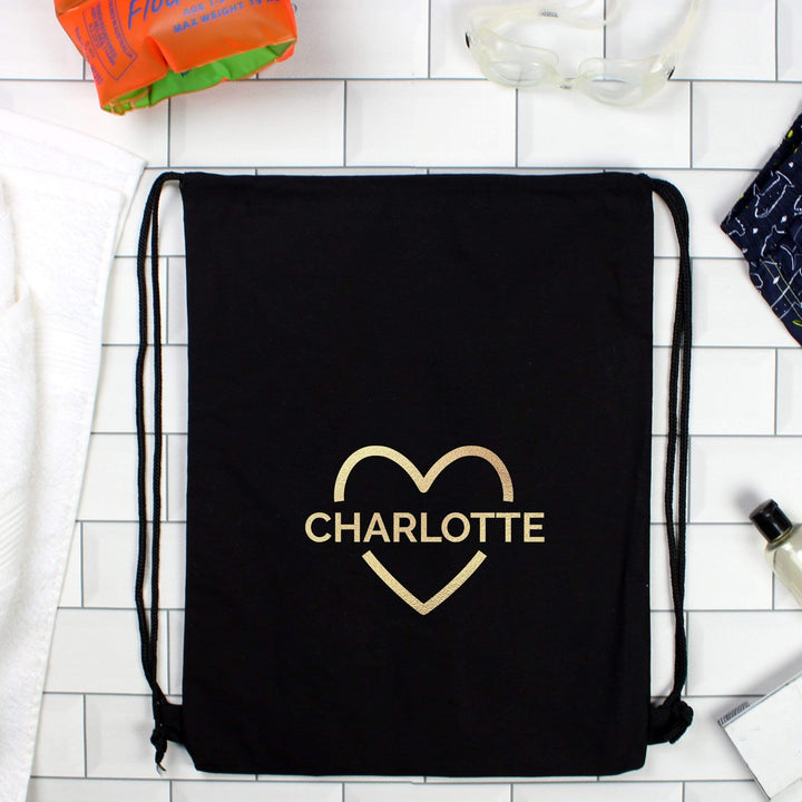 Personalised Memento Textiles Personalised Gold Heart Swim &amp; Kit Bag