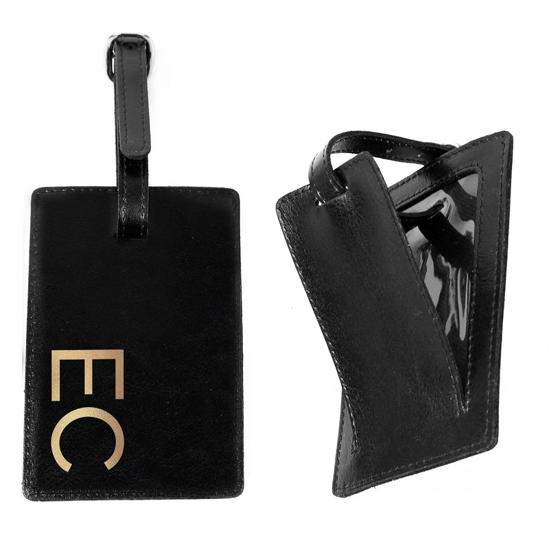 Personalised Memento Leather & Leatherette Personalised Gold Initials Black Luggage Tag