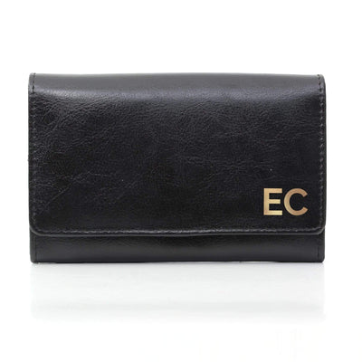 Personalised Memento Leather Personalised Gold Initials Black Purse