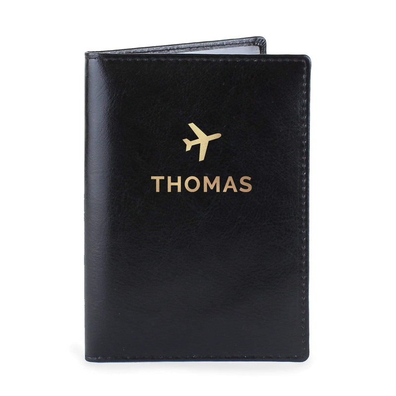 Personalised Memento Leather Personalised Gold Name Black Passport Holder