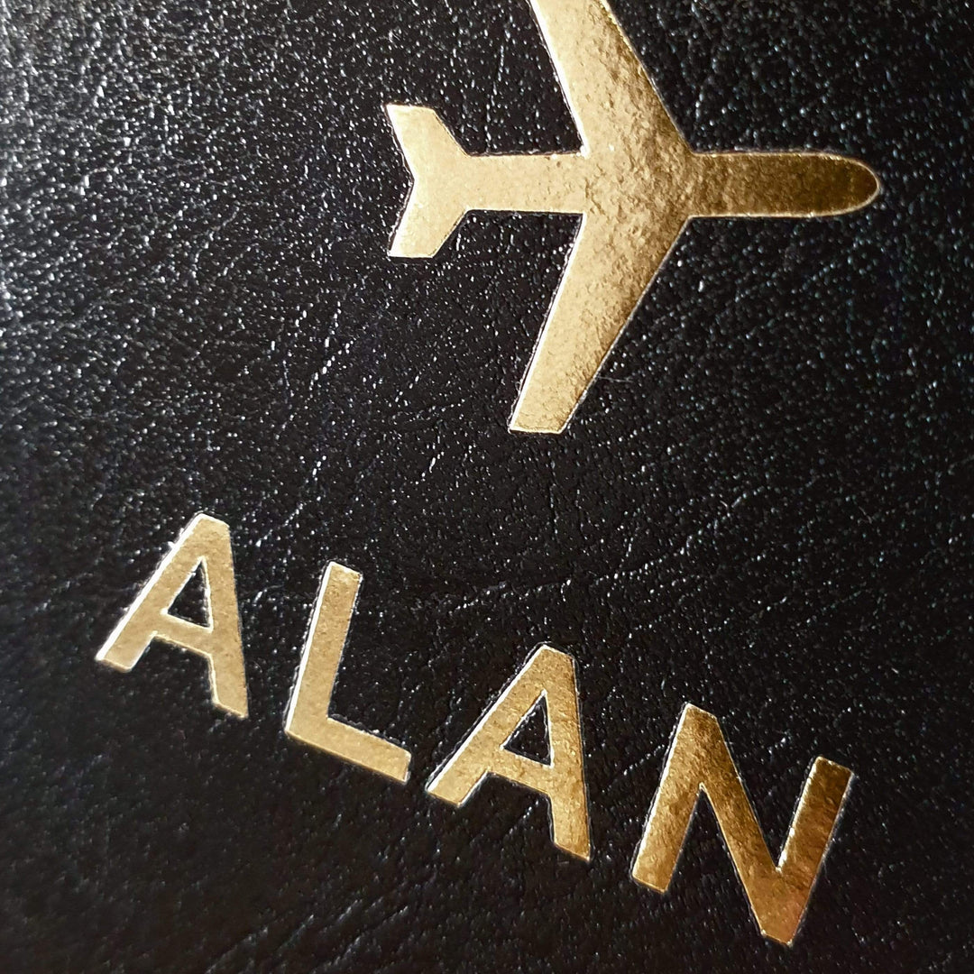 Personalised Memento Leather Personalised Gold Name Black Passport Holder
