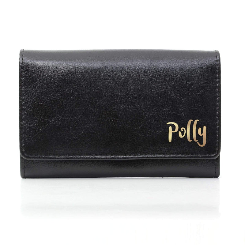 Personalised Memento Leather Personalised Gold Name Black Purse