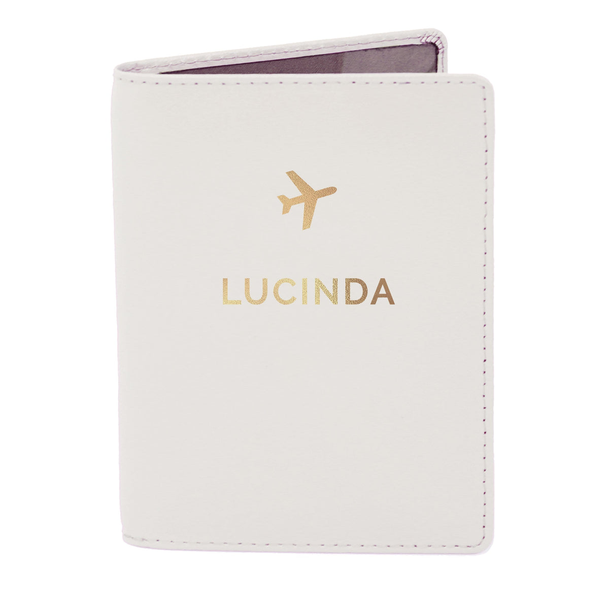 Personalised Memento Leather Personalised Gold Name Cream Passport Holder