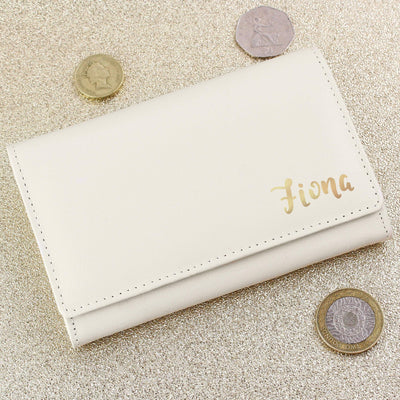 Personalised Memento Leather Personalised Gold Name Cream Purse