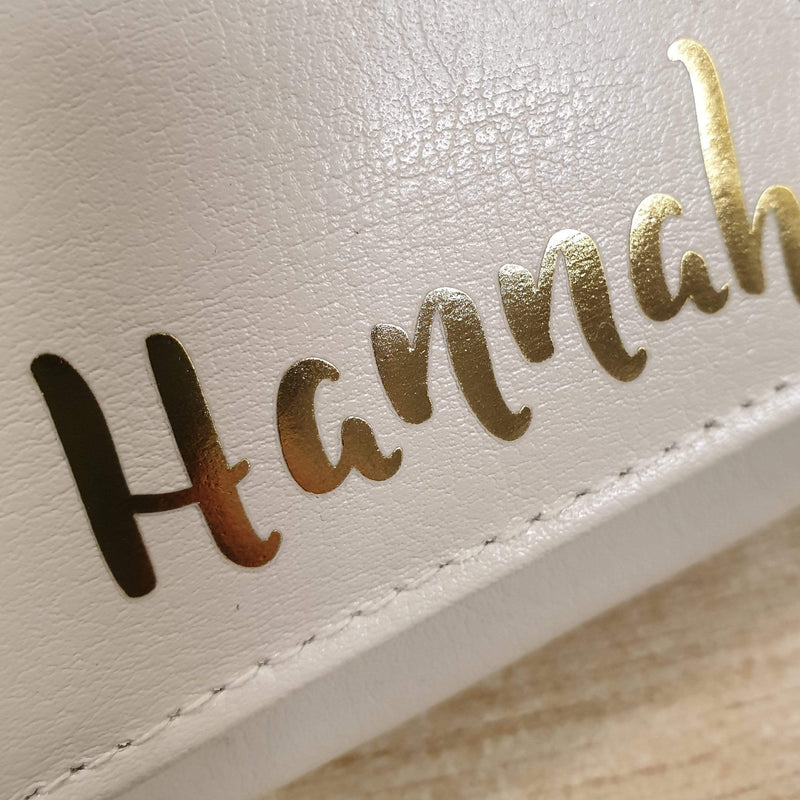 Personalised Memento Leather Personalised Gold Name Cream Purse