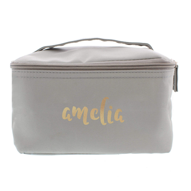 Personalised Memento Textiles Personalised Gold Name Grey Vanity Bag