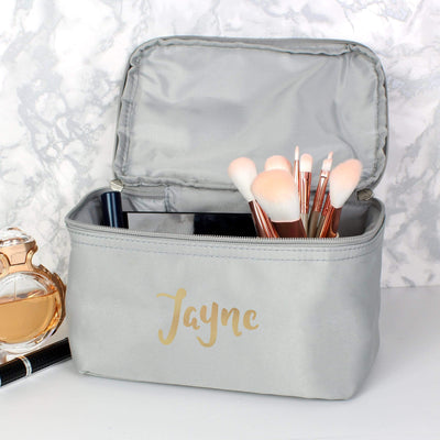 Personalised Memento Textiles Personalised Gold Name Grey Vanity Bag