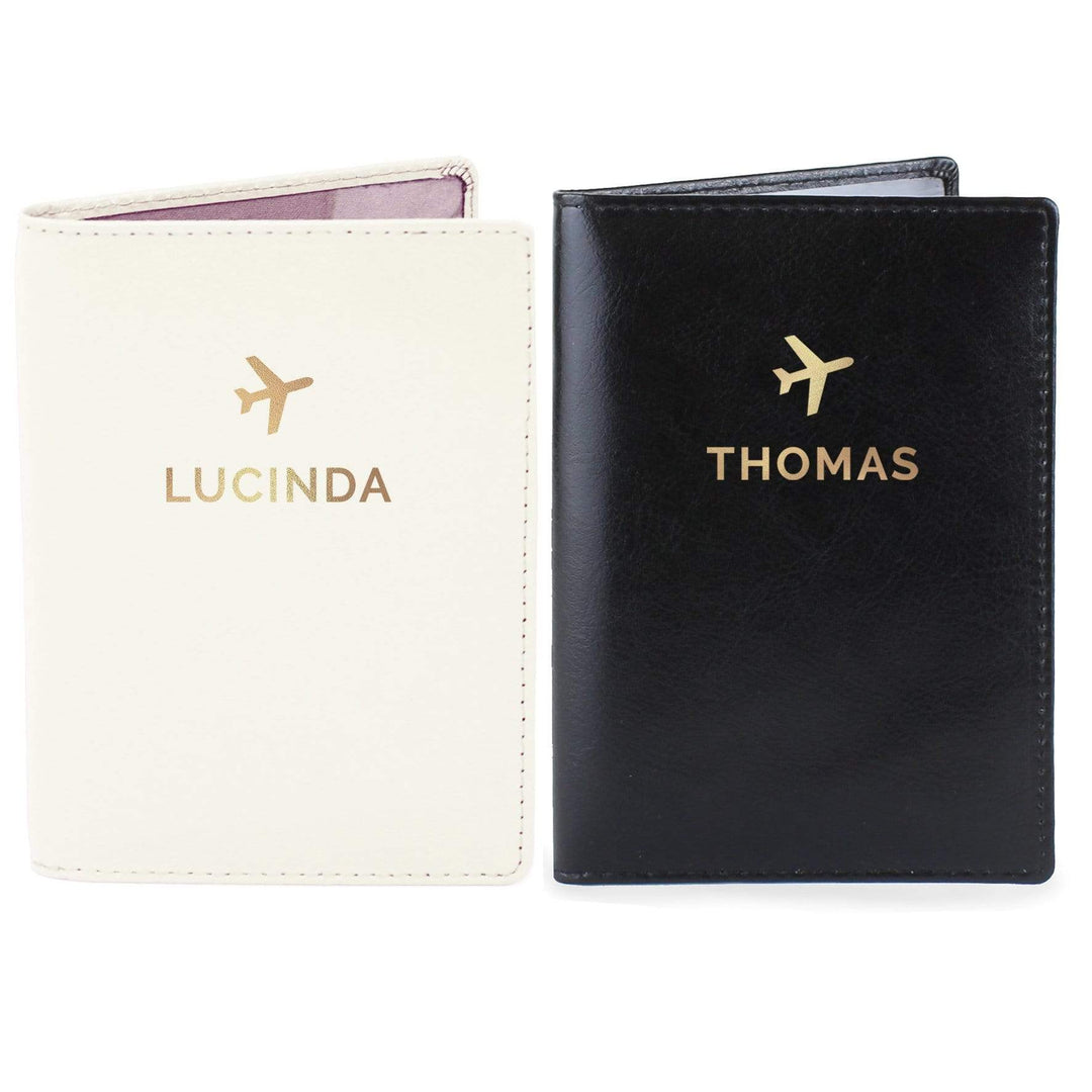 Personalised Memento Leather Personalised Gold Name Passport Holders Set