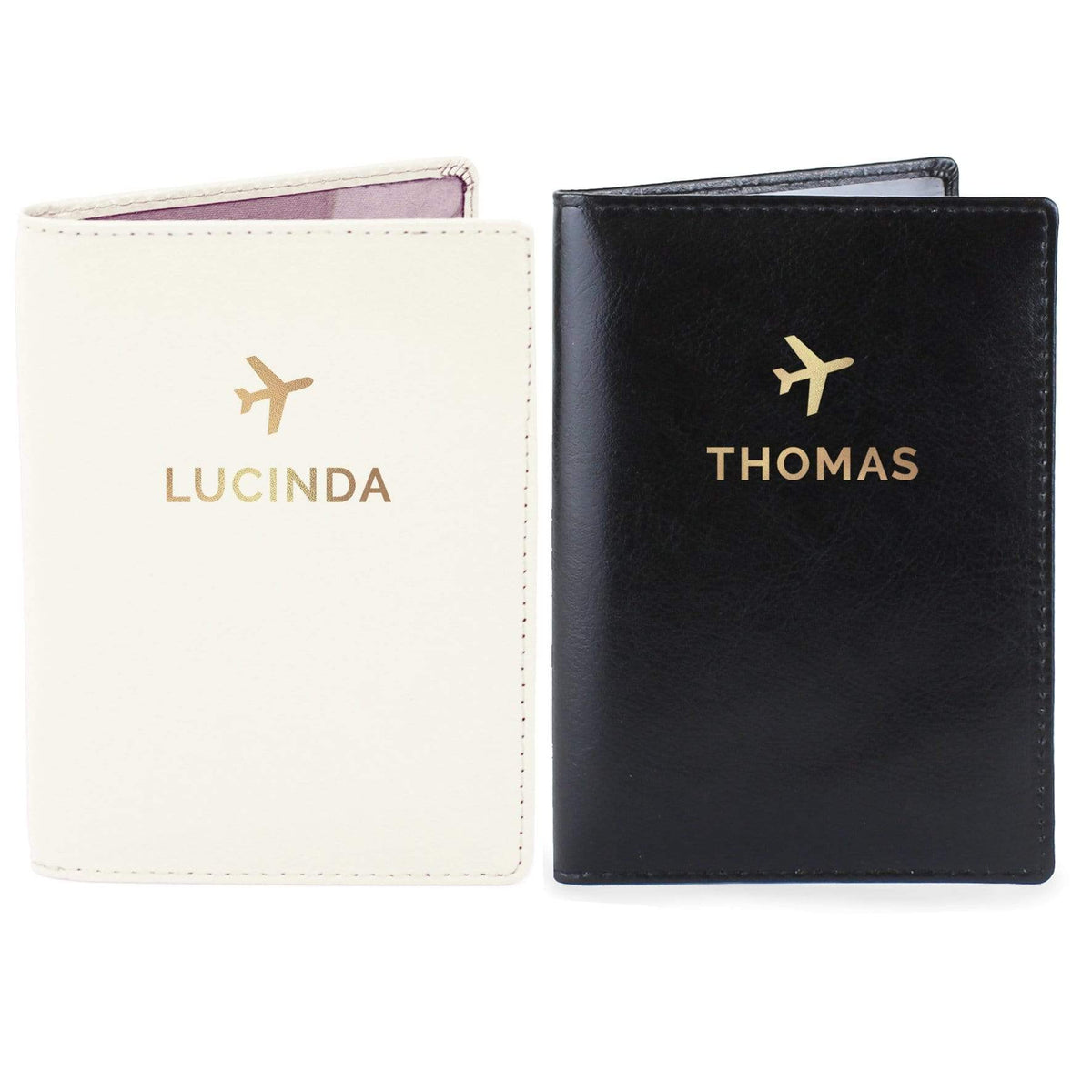 Personalised Memento Leather Personalised Gold Name Passport Holders Set