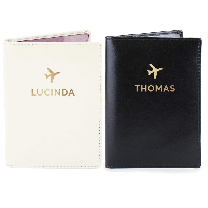 Personalised Memento Leather Personalised Gold Name Passport Holders Set