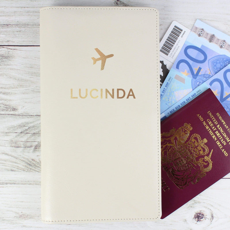 Personalised Memento Leather Personalised Gold Name Travel Document Holder