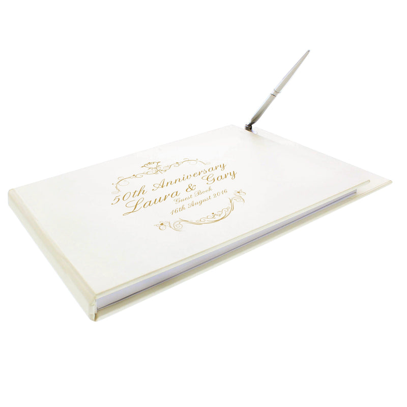 Personalised Memento Photo Frames, Albums and Guestbooks Personalised Gold Ornate Swirl Hardback Guest Book & Pen