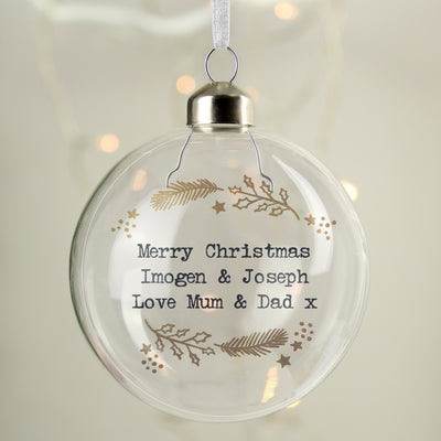 Personalised Memento Personalised Gold Wreath Glass Bauble