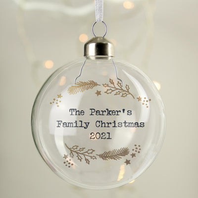 Personalised Memento Personalised Gold Wreath Glass Bauble