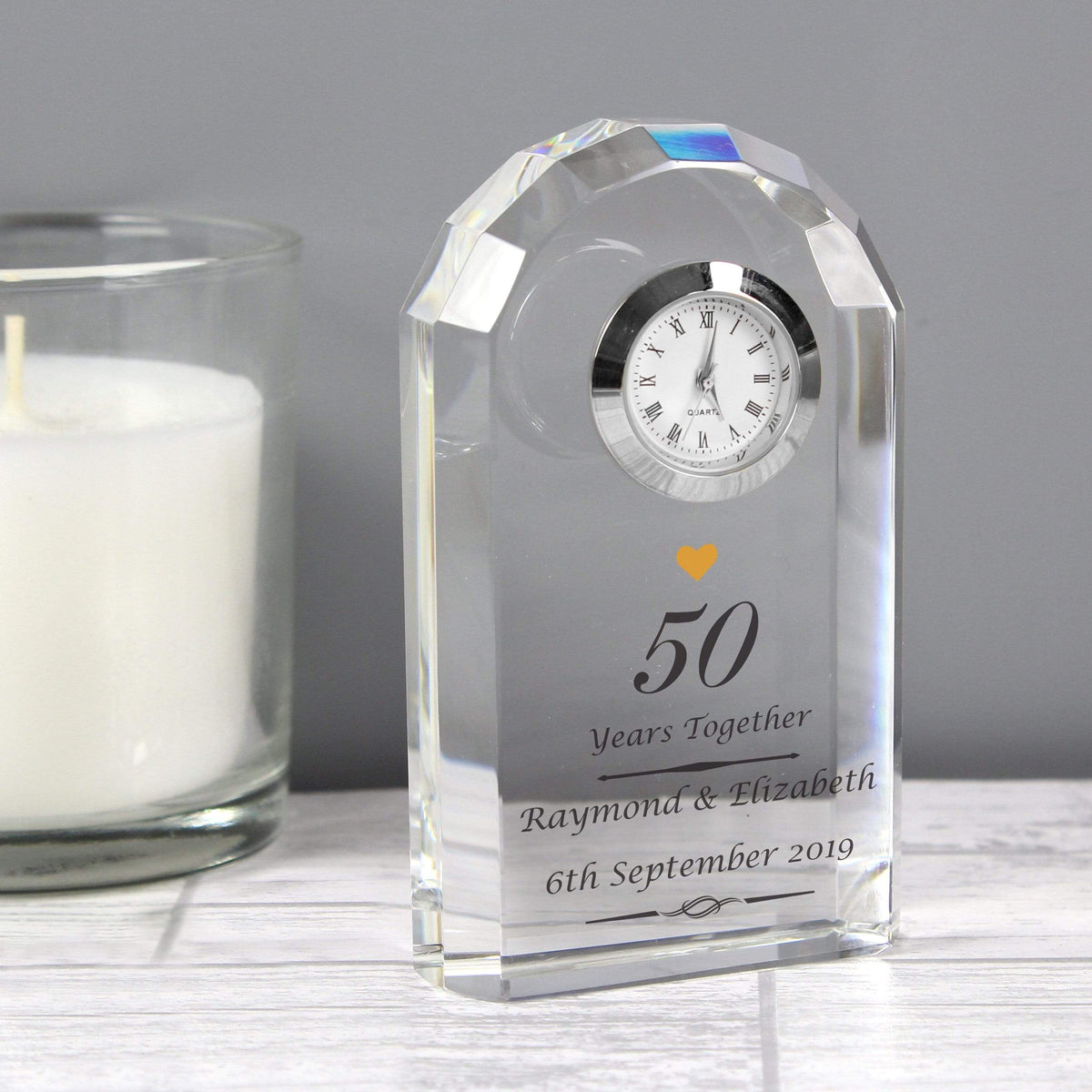 Personalised Memento Clocks & Watches Personalised Golden Anniversary Crystal Clock
