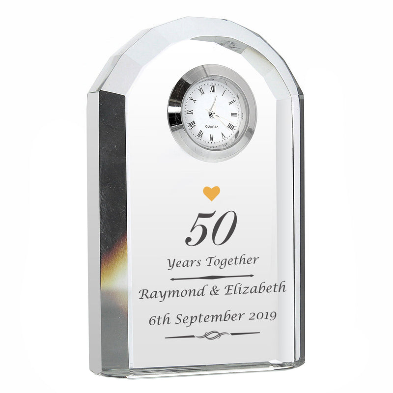 Personalised Memento Clocks & Watches Personalised Golden Anniversary Crystal Clock