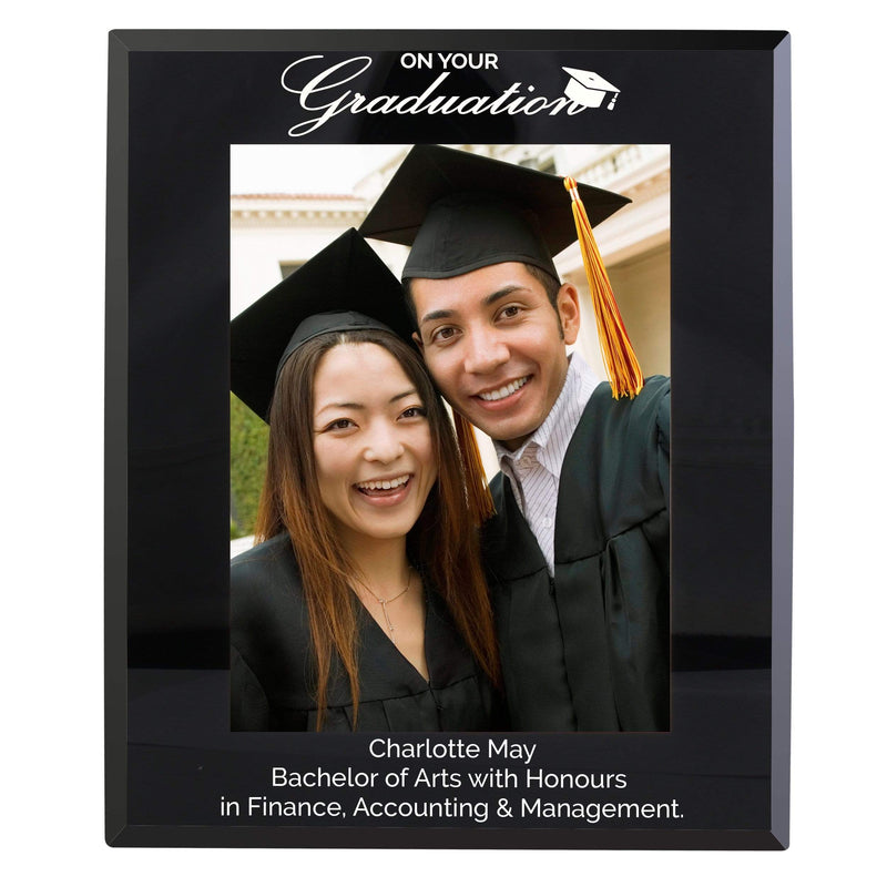 Personalised Memento Photo Frames, Albums and Guestbooks Personalised Graduation Black Glass 5x7 Photo Frame