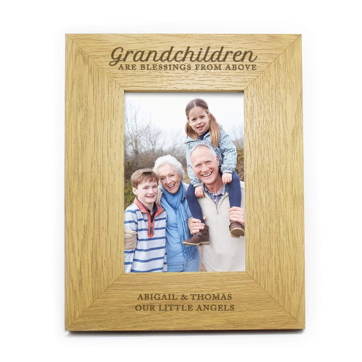 Personalised Memento Wooden Personalised ""Grandchildren Are A Blessing"" 4x6 Oak Finish Photo Frame