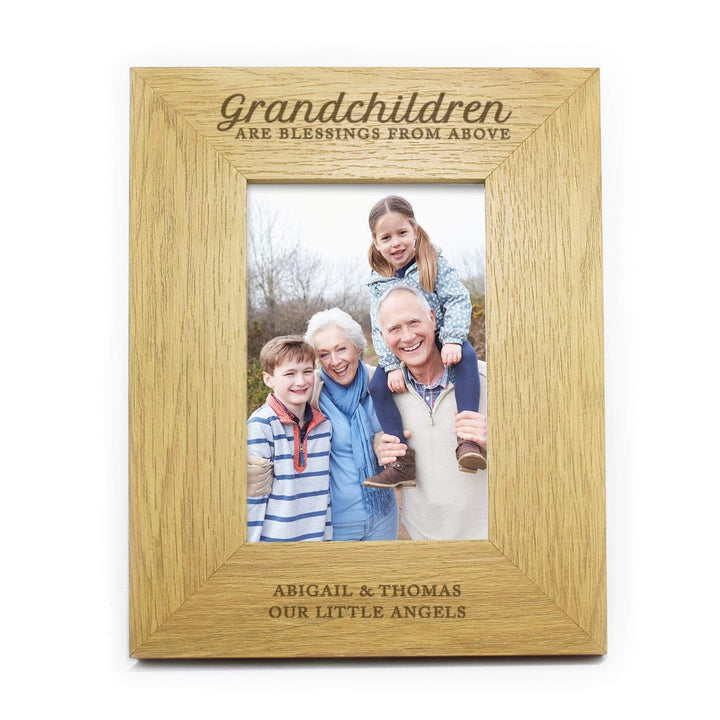 Personalised Memento Wooden Personalised ""Grandchildren Are A Blessing"" 4x6 Oak Finish Photo Frame