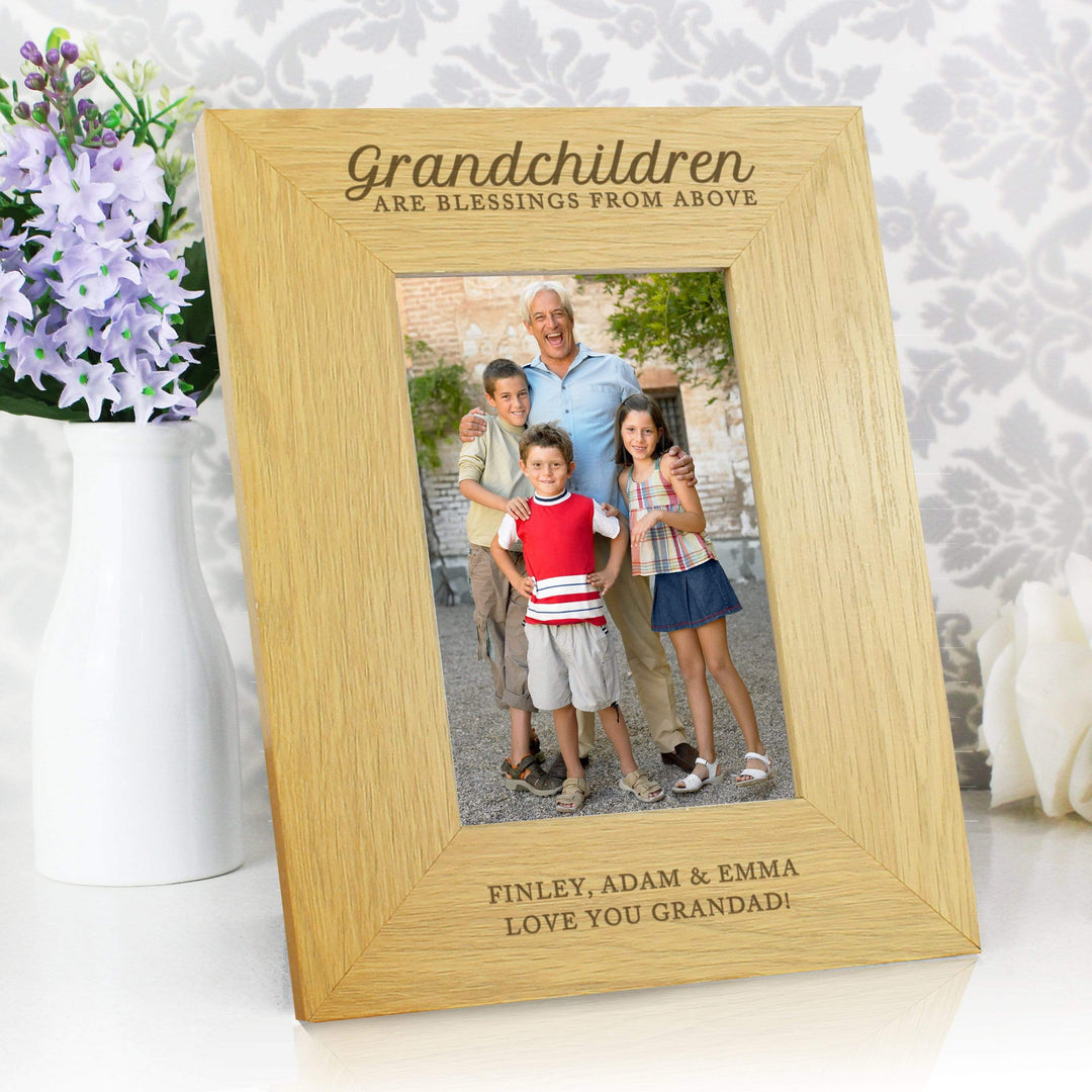Personalised Memento Wooden Personalised ""Grandchildren Are A Blessing"" 4x6 Oak Finish Photo Frame