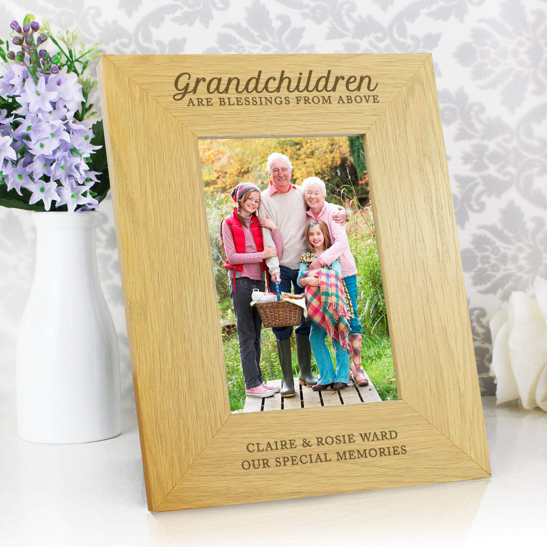 Personalised Memento Wooden Personalised ""Grandchildren Are A Blessing"" 4x6 Oak Finish Photo Frame
