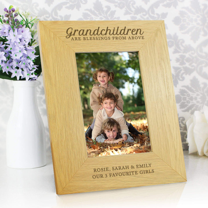 Personalised Memento Wooden Personalised ""Grandchildren Are A Blessing"" 4x6 Oak Finish Photo Frame