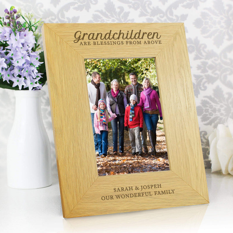 Personalised Memento Wooden Personalised ""Grandchildren Are A Blessing"" 4x6 Oak Finish Photo Frame