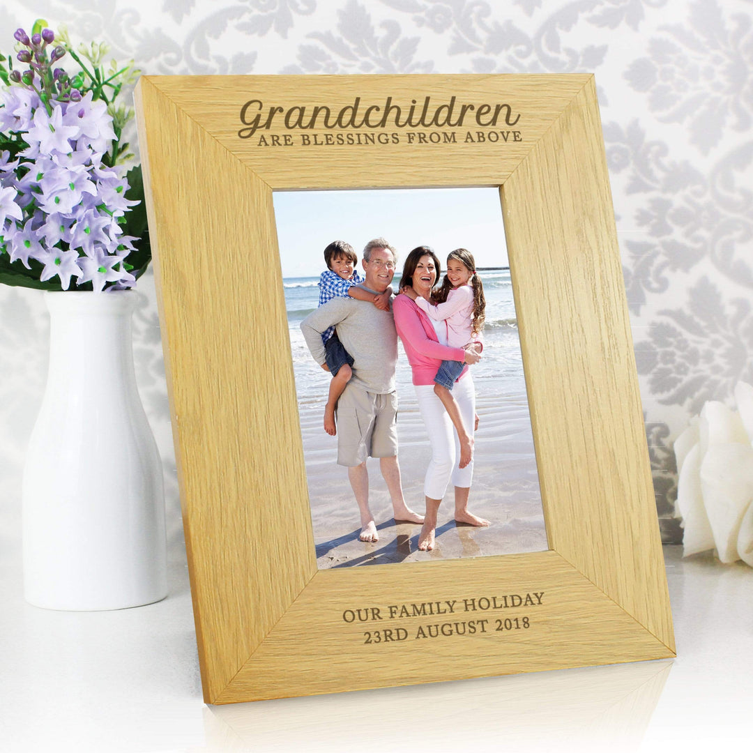 Personalised Memento Wooden Personalised ""Grandchildren Are A Blessing"" 4x6 Oak Finish Photo Frame