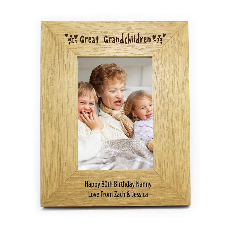 Personalised Memento Wooden Personalised Great Grandchildren 4x6 Oak Finish Photo Frame
