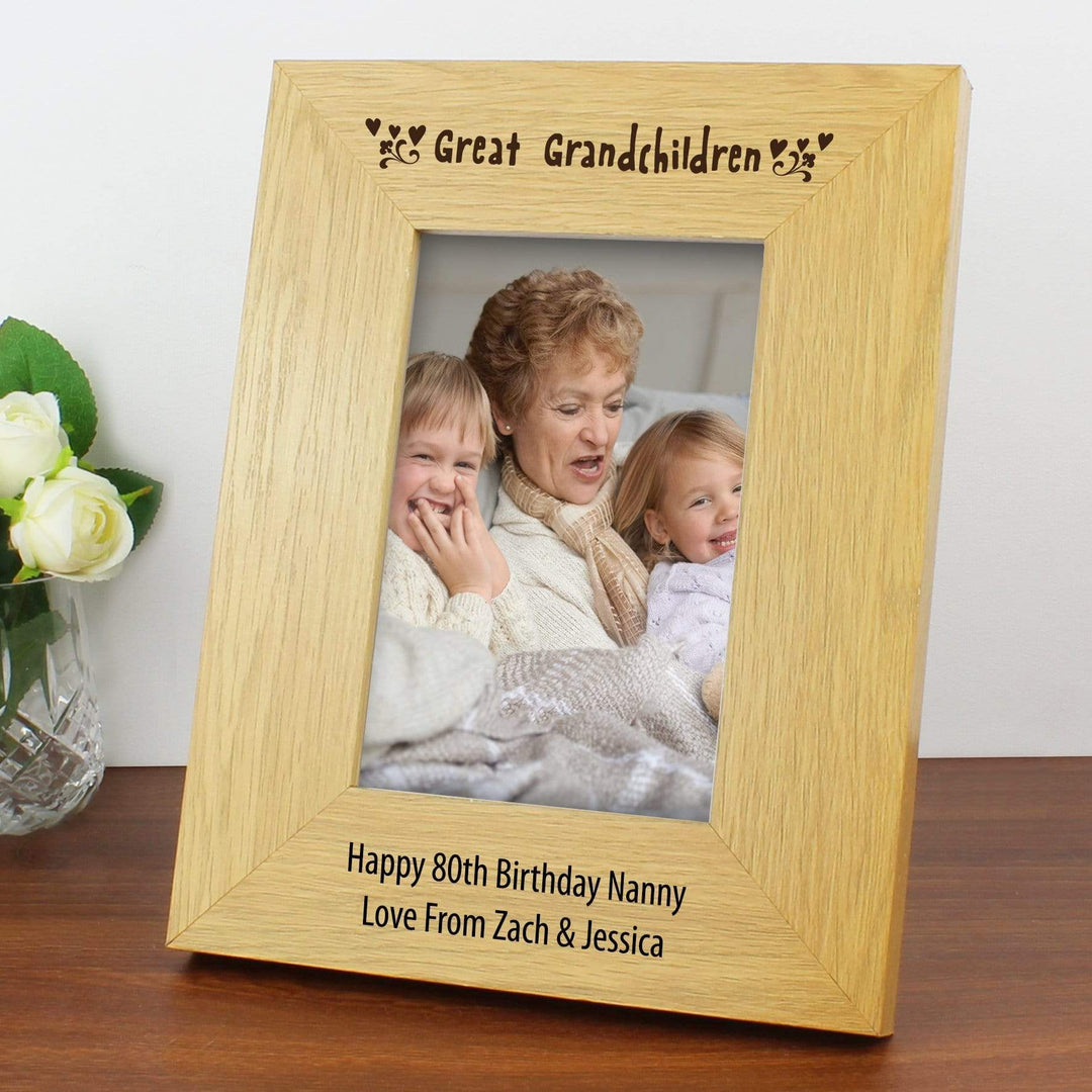 Personalised Memento Wooden Personalised Great Grandchildren 4x6 Oak Finish Photo Frame
