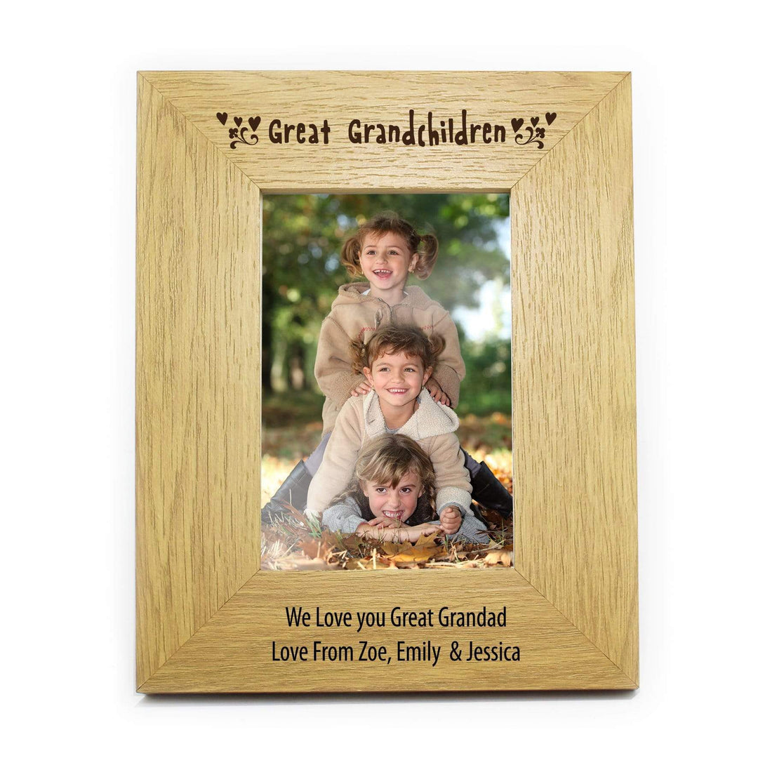 Personalised Memento Wooden Personalised Great Grandchildren 4x6 Oak Finish Photo Frame