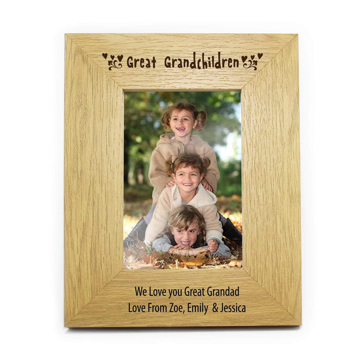 Personalised Memento Wooden Personalised Great Grandchildren 4x6 Oak Finish Photo Frame