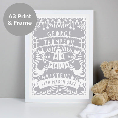 Personalised Memento Personalised Grey Papercut Style A3 White Framed Print