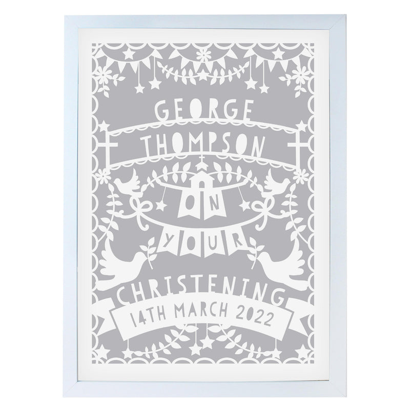 Personalised Memento Personalised Grey Papercut Style A3 White Framed Print